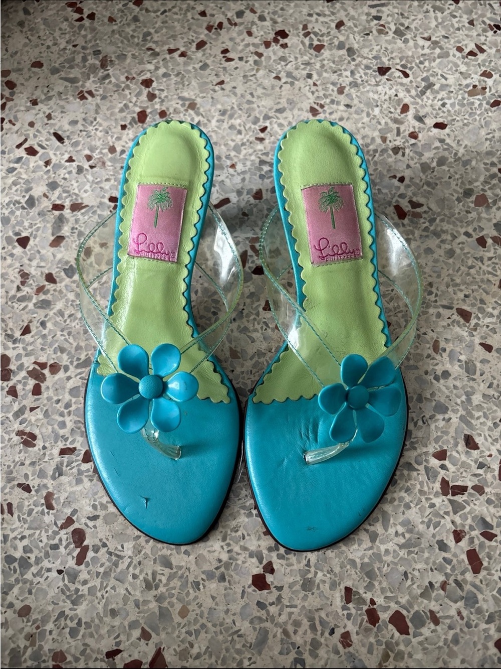Vintage Lilly Pulitzer turquoise leather thong heel size 7